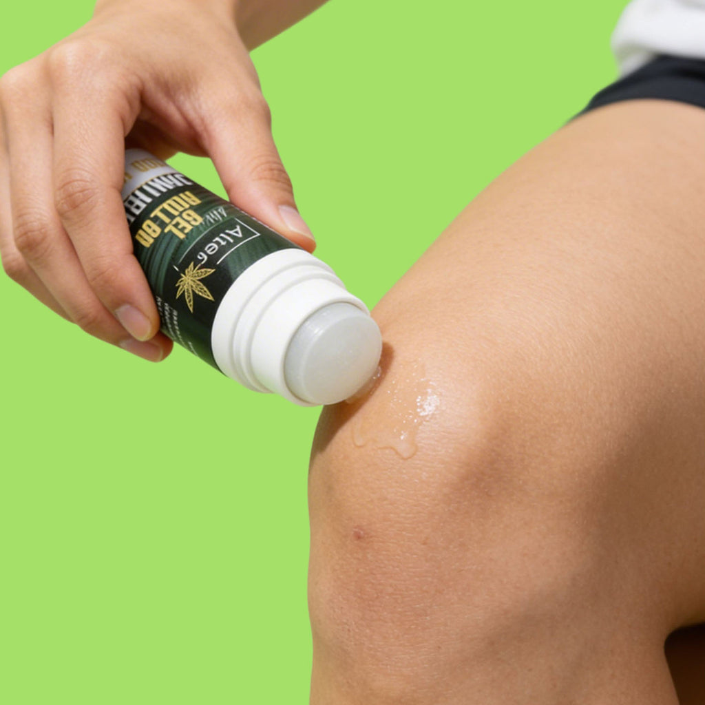 Alter Native 3000mg CBD Pain Relief Roll-On being applied to knee