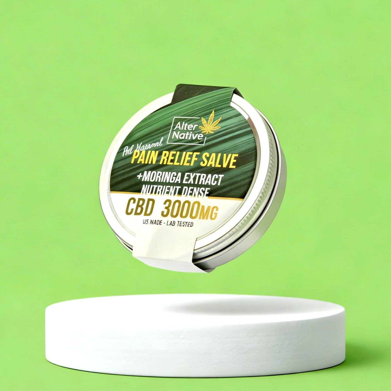 Alter Native 3000mg CBD + Moringa Pain Relief Salve — front of tin